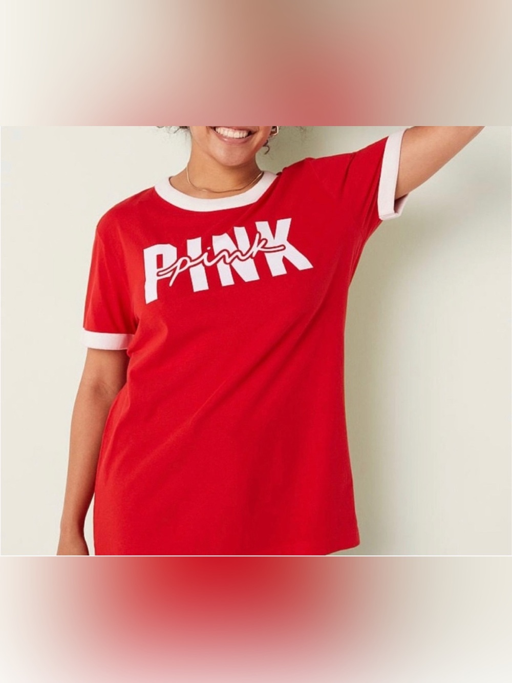 PINK Victoria’s Secret SS short sleeve campus ringer tshirt XS/extra small